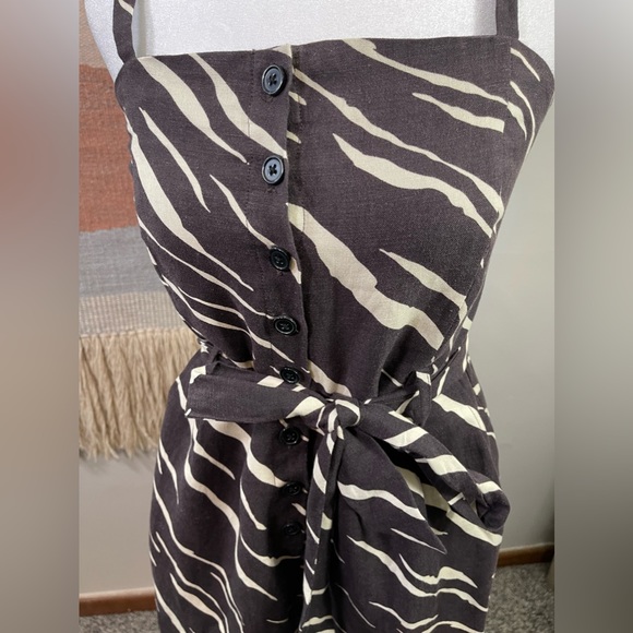 Rails Brown Abstract Linen Blend Sleeveless Button Up Tie front Rompers Size S - Picture 4 of 10